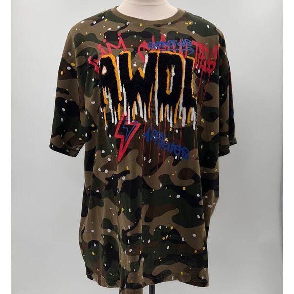 FWRD Other - FWRD Denim Camo/Paint Splatter "AWOL" Graffiti Short Sleeve Shirt NWT-4XL